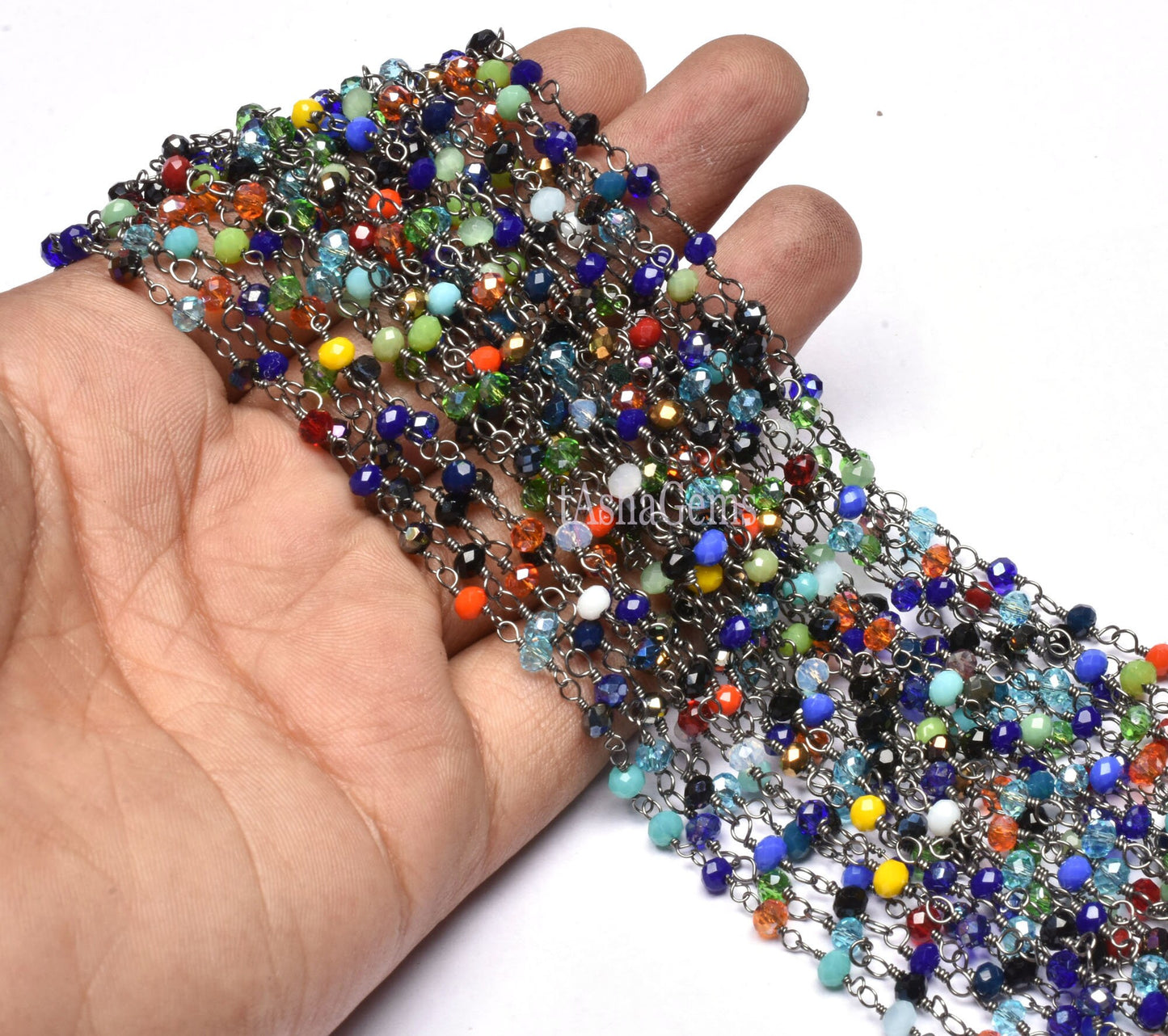 Fine Multi Disco Color Hydro Rondelle Faceted Beads Rosary Chain Black Plated Gunmetal Wire Beaded Handmade Chain Rosary Jewelry Making SALE