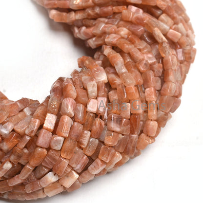 Natural Sunstone Smooth Rectangle Shape Gemstone Beads,14" Red Sunstone Plain Handmade Fancy Chicklet Straight Drill Bead Jewelry Craft SALE