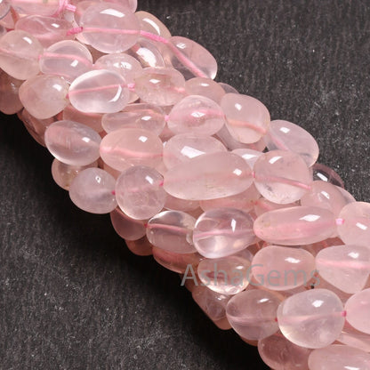 Fine Quality Pink Rose Quartz Smooth Nugget Gemstone Loose Beads,9/18" Strand Natural Rose Quartz Tumble Handmade Bead Necklace Jewelry SALE (AG 22303)