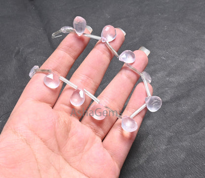 Beautiful Rose Quartz Pear + Heart Mix Shape Gemstone Beads, Natural Pink Quartz Faceted Briolette Gemstone Rose Quartz Beads Jewelry Crafts (AG 18711)
