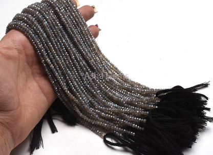 3.5mm AAA Labradorite Beads, Silver Coated Labradorite Micro Cut Faceted Rondelle Beads, Labradorite Machine Cut Gemstone Loose Bead Jewelry