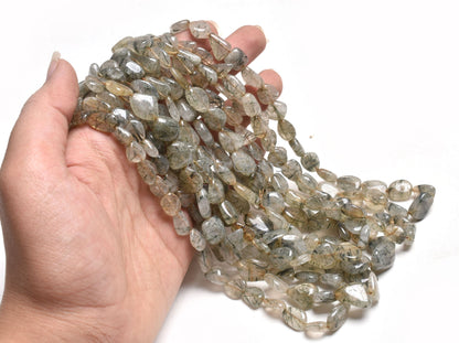Natural Rutile Smooth Handmade Nugget Shape Gemstone Beads,8/16" Strand Shaded Rutile Plain Tumble Straight Drill Beads Jewelry Handicrafts