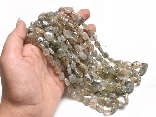 Natural Rutile Smooth Handmade Nugget Shape Gemstone Beads,8/16" Strand Shaded Rutile Plain Tumble Straight Drill Beads Jewelry Handicrafts