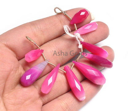 Fine Shaded Queen Pink Chalcedony Fancy Long Drop Gemstone Beads, Pink Chalcedony Pencil Teardrop faceted Briolette Gemstone Beads Jewelry