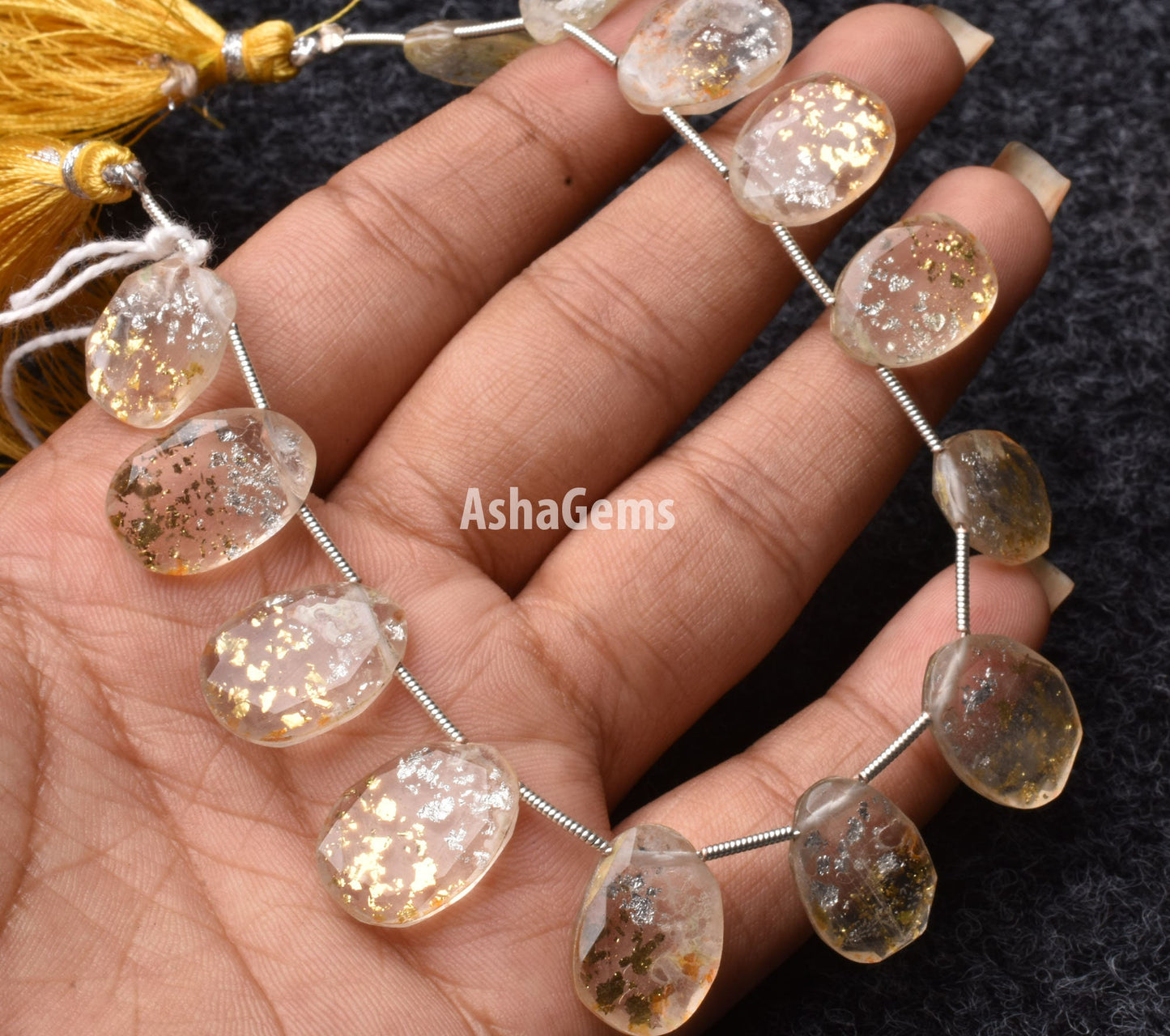 Beautiful Crystal quartz Gold Foil Doublet Fancy Beads, Quartz Faceted Briolette Side Drill Beads, Flat Uneven Shape Bead For Jewelry Making