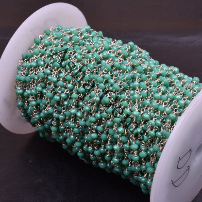 1,3,5,10,50 Feet Green Hydro Faceted Rondelle Beaded Rosary Chain, Silver Plated Wire,Jewelry Making Finding Beads Chain Wholesale 3-3.5mm