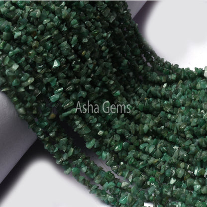 AAA Quality 34" Strand Natural Green Emerald Uncut Chips Raw Gemstone Beads, Green Emerald Gemstone Rough Smooth Tiny Nuggets Beads, Emerald