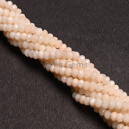Beautiful Ivory Cream Color Jade Quartz Faceted Rondelle Gemstone Loose Beads,4.5 mm Cream Jade Quartz Machine Cut Beads, Jade Beads Jewelry