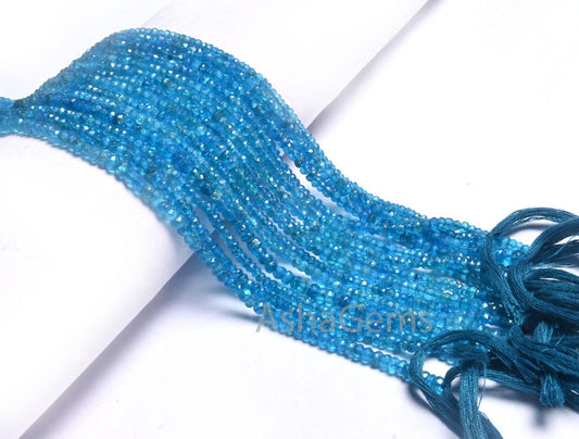 Beautiful Neon apatite Indian machine Cut Gemstone Beads, Fine Quality Neon Blue Apatite Faceted Rondelle Natural Apatite Bead Jewelry Craft