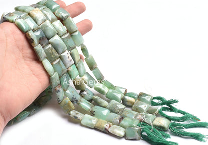 Real Chrysoprase Smooth Chiclet Gemstone Beads,15" Strand Chrysoprase Beads, Natural Light Green Chrysoprase Handmade Rectangle Bead Jewelry