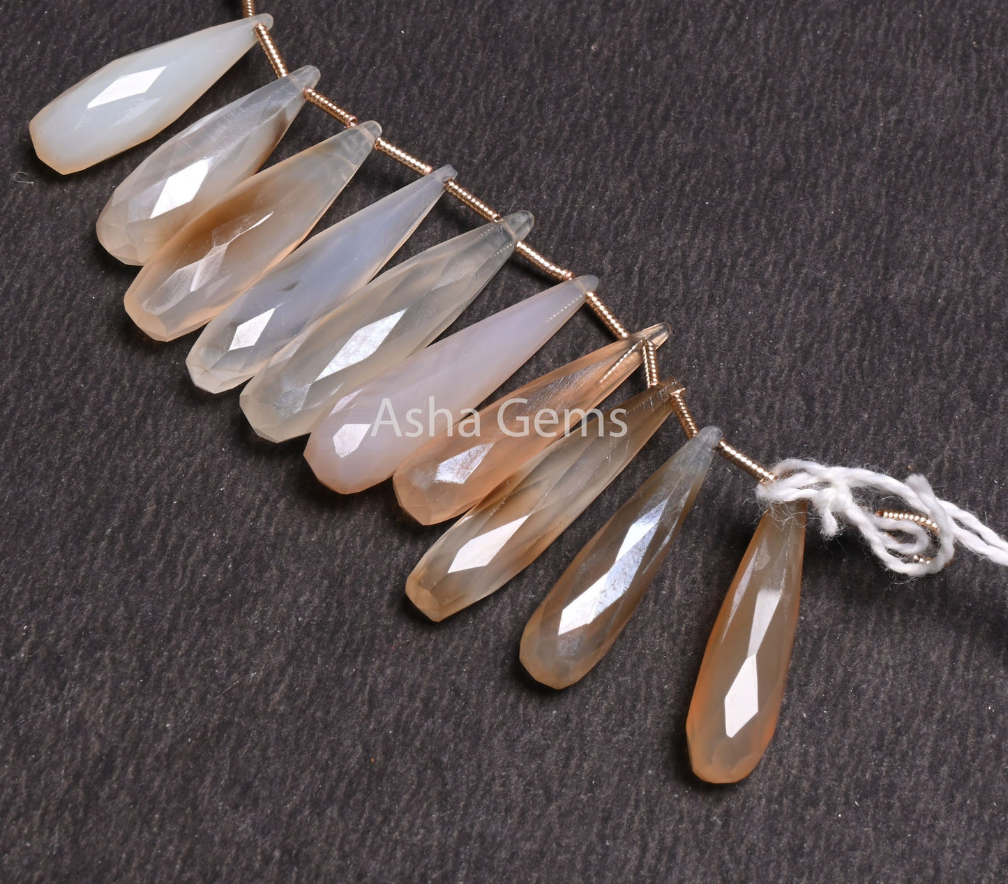 Shaded White Brown Fancy Long Pencil Drop Faceted Beads, Fine Bio Chalcedony Silver Coated Teardrop Briolette Gemstone Beads Jewelry Makings