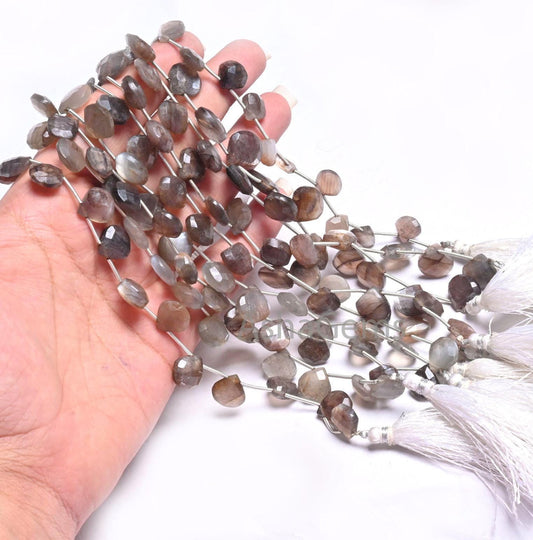 Natural Chocolate Moonstone Faceted Heart Gemstone Beads,8" Natural Brown Moonstone Heart Briolette Side Drill Moonstone Bead Jewelry making (AG 18642)