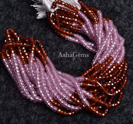 Rare Pink Red Whine Color Zircon Faceted Ronelle Bead, 3 mm Pink Red Wine Zircon Micro Machine Cut Gemstone Bead, 13"Strand Micro cut Zircon