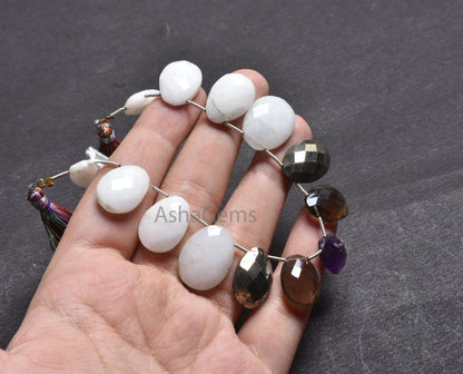 Beautiful Multi Color Stone Fancy Egg Shape Faceted Beads,10x15-15x20mm Mix Gemstone Fancy Egg Oval Side Drill Briolette Bead Jewelry Making