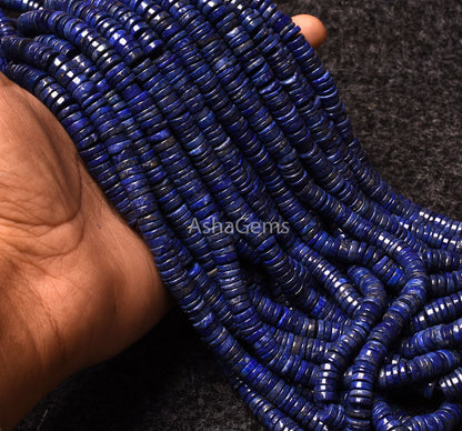 Beautiful  Blue Lapis Lazuli Smooth Heishi Tyre Shape Gemstone Beads,Lapis Flat Gemstone Beads Lapis Loose Beads For Jewelry Making Crafts