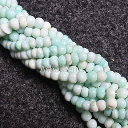 Shaded Sky Blue Peru Opal Smooth Rondelle Shape Beads, Beautiful Blue Opal Plain Handmade Gemstone Opal Bead For Necklace jewelry Craft SALE