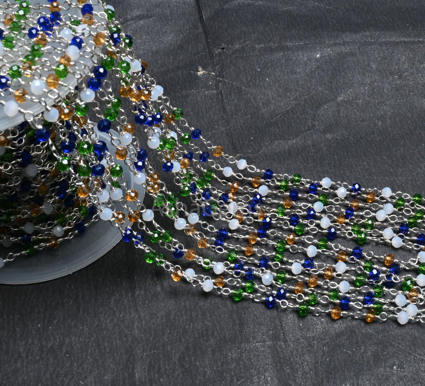Beautiful Multi disco Hydro Faceted Rondelle Beads Rosary Chain Silver Plated Wire Wrap Bulk Roll Chain Jewelry Making Craft,3-3.5 mm SALE