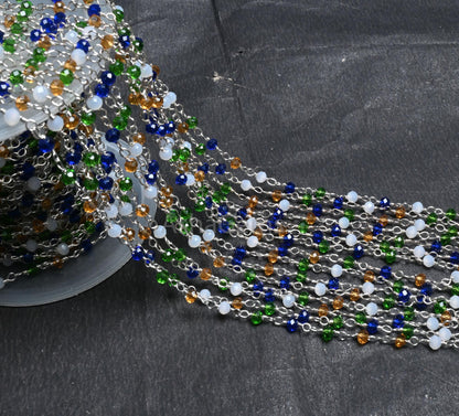 Beautiful Multi disco Hydro Faceted Rondelle Beads Rosary Chain Silver Plated Wire Wrap Bulk Roll Chain Jewelry Making Craft,3-3.5 mm SALE