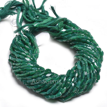 Natural Green Onyx Faceted Beads,12.5 Inch Beautiful Onyx Fancy Long Rectangle Uneven Gemstone Beads Green Onyx Briolette Jewelry Craft Sale