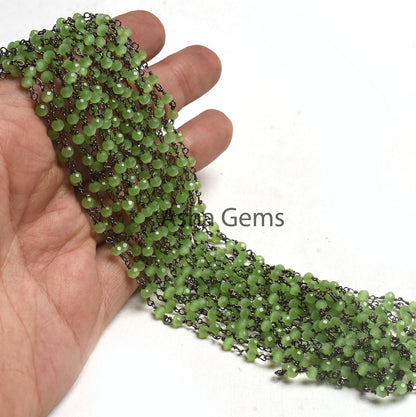 1,3,5,10,50 Feet Chain Green Quartz Hydro Faceted Beads Rosary Chain Gunmetal Black Plated Wire Wrap Beaded Rosary Chain Jewelry Crafts SALE