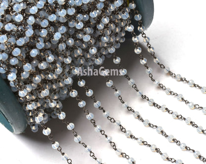 3,10,25,50 Rainbow Moonstone Hydro Beads Chain Gunmetal Wire Wrap Bulk Roll Chain,3 mm Faceted Rondelle Beaded Rosary Chains Jewelry Finding