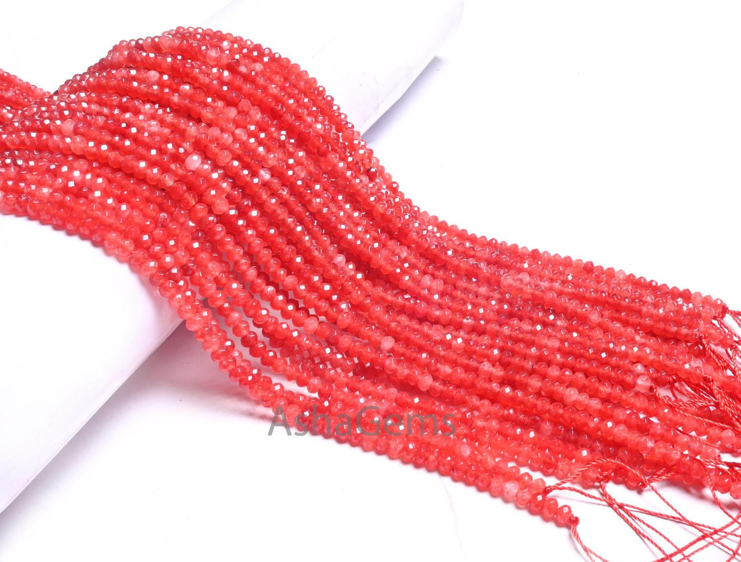Shaded Orange Red Jade Quartz Faceted Gemstone Beads,4.5 mm Fine Carnelian Color Jade Quartz Rondelle Beads, Jade Bead Jewelry Making Craft
