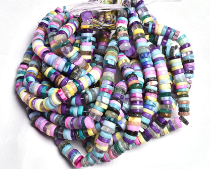 beautiful Mix gemstone Smooth Tyre Shape beads,8 mm Multi Color stone Disco plain Handmade Heishi tyre Beads, disco beads For Jewelry Crafts