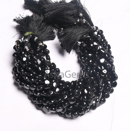 Fine Quality Black Spinal Smooth Coin Shape Gemstone Loose Beads,8" Natural Spinel Plain Handmade Coin Bead, Coal Black Spinel Beads Jewelry