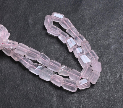 AAA Quality Pink Rose Quartz Faceted Nugget Gemstone Beads, Natural Rose Quartz Tumble Handmade Indian Cut Quartz Bead Necklace Jewelry SALE