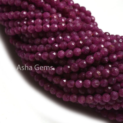 3.2 mm Natural Ruby Faceted Micro Cut Beads, Fine Real Red Ruby Machine Cut Rondelle Gemstone Beads, Rare Genuine Ruby Bead Necklace Jewelry