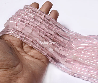 Beautiful Rose Quartz Pipe Shape Beads Natural Pink Quartz Smooth Handmade Fancy Tube Gemstone Beads Briolette Hand Cut Jewelry Beads SALE