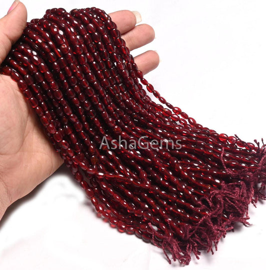 13" Strand Fine Red Garnet Color Hydro Smooth Oval Shape Handmade Beads,5.5-7 mm Maroon Red Hydro Plain Oval Beads Jewelry Making Craft SALE