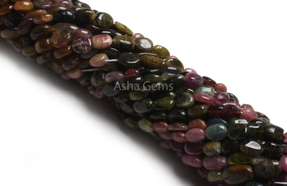 Beautiful Tourmaline Smooth Oval Beads,13" Natural Multi Color Tourmaline Plain Handmade Uneven Oval Straight Drill Gemstone Tourmaline Bead