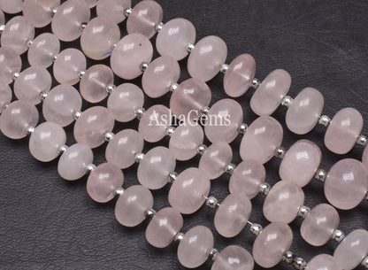 Natural Rose Quartz Smooth Rondelle Shape Beads, Pink Rose Quartz Plain Beads Handmade, Rose Quartz Rondelle, Quartz Smooth Beads Jewelry