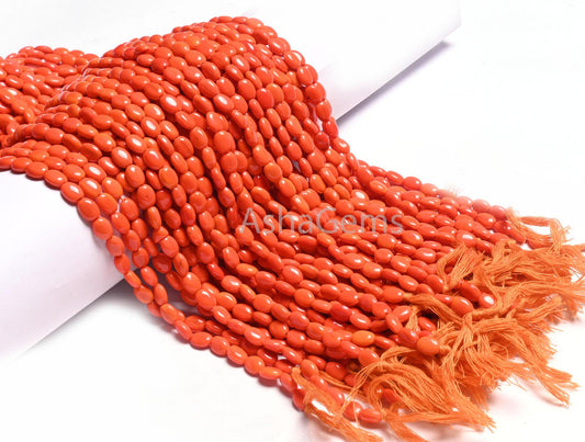 13" Fine Opaque Orange Coral Color Hydro Smooth Oval Shape Beads,5.5-7.5 mm Tiger Orange Hydro Plain Handmade Oval Bead Jewelry Making Craft