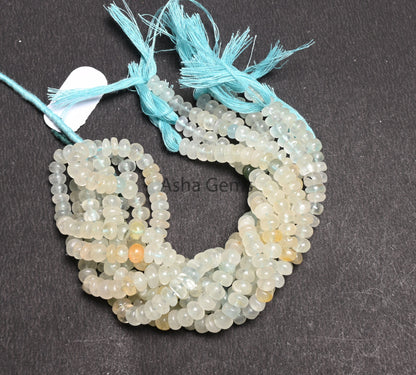 Natural Raw Aquamarine Handmade Uneven Rondelle Beads,8" Shaded Light Aqua Blue Smooth Gemstone Loose Beads, Aquamarine Bead Jewelry makings