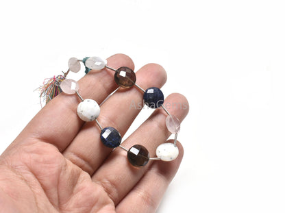 Beautiful Mix Gemstone Faceted Coin+3Piece Rose Quartz Oval Beads, Multi Color Stone Briolette Straight Drill Bead Jewelry Making Craft SALE