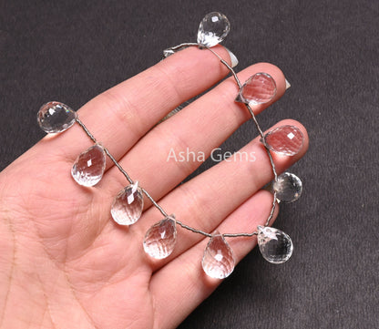 AAA Quality Crystal Faceted Drop Side Drill Gemstone Beads, Natural White Crystal Quartz Teardrop Briolette Bead,6" Crystal Bead Crafts SALE