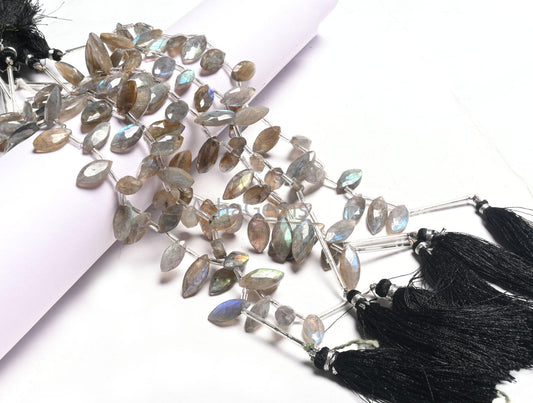 Labradorite Marquise Shape Beads, Flashy Labradorite Faceted Marquise Side Drill Bead, Natural Fire Rainbow Briolette Gemstone Beads Jewelry
