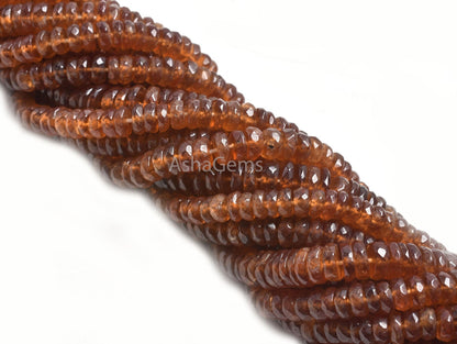 Natural Hessonite Garnet Faceted Heishi Tyre Beads,16" Hessonite Beads, Brown Hessonite Flat Wheel Shape Gemstone Bead Jewelry Making Crafts