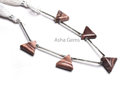 Beautiful Jasper Triangle Shape Gemstone Side Drill Beads,5 Piece Strand Natural Brown Jasper Smooth Trillion Beads Picture Jasper Bead SALE