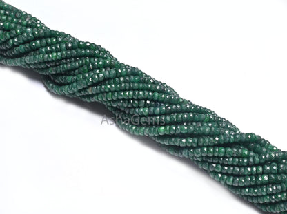 Fine Quality Green Emerald Corundum Faceted Rondelle Shape Beads, Emerald Corundum Indian Cut Gemstone Beads, Emerald Beads Necklace Jewelry