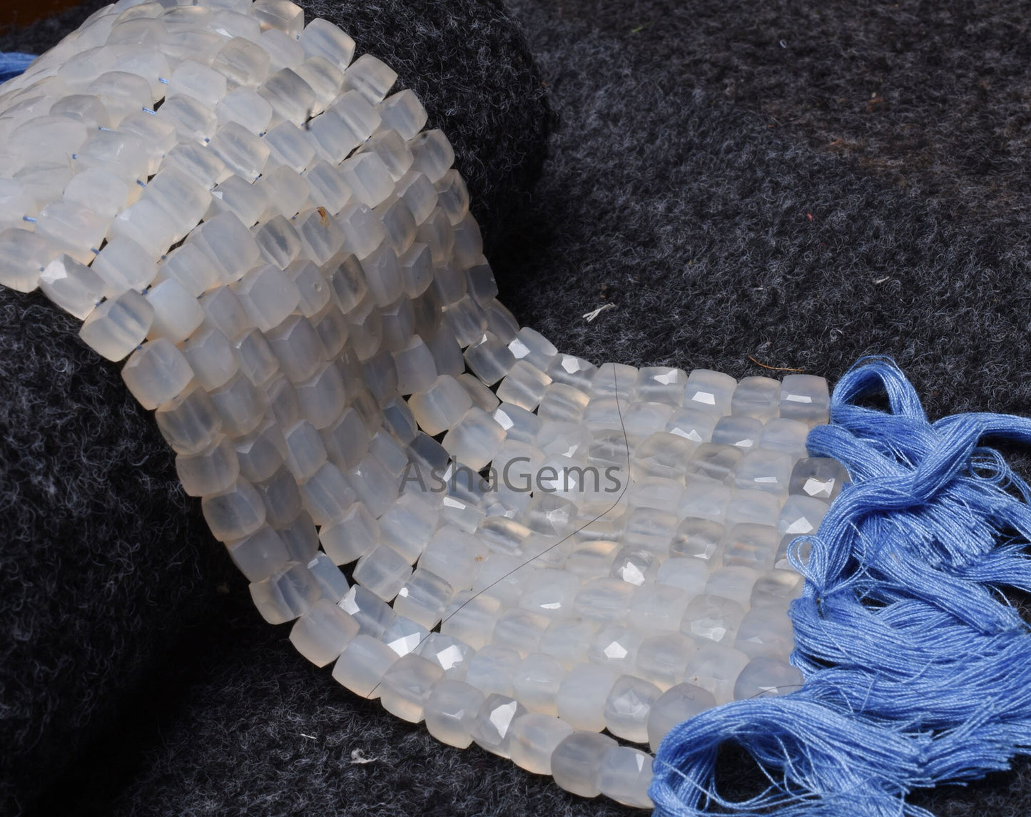 Natural Chalcedony Faceted 3D Cube Box Beads,8" Strand White Chalcedony Faceted Box Gemstone Center Drill Bead Chalcedony Cube Beads Jewelry
