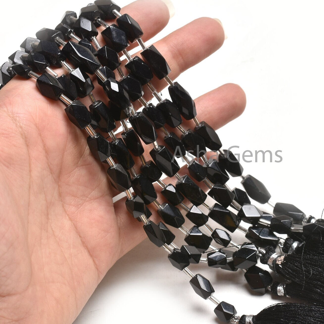 Beautiful Black Onyx Rectangle Shape Indian Hand Cut Beads,7" Onyx Long Fancy Chicklet Faceted Straight Drill Bead Black Onyx Jewelry Crafts