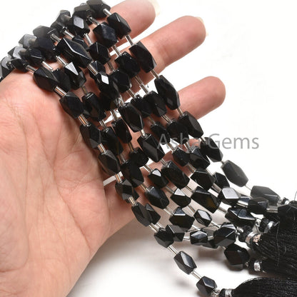 Beautiful Black Onyx Rectangle Shape Indian Hand Cut Beads,7" Onyx Long Fancy Chicklet Faceted Straight Drill Bead Black Onyx Jewelry Crafts
