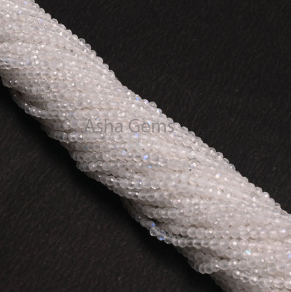 AAA Rainbow Moonstone Micro Cut Faceted Rondelle Beads,2.2mm Natural Blue Fire Rainbow Machine Cut Gemstone Beads,White Rainbow Bead Jewelry