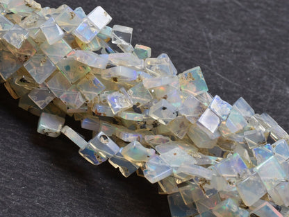 Natural Ethiopian Opal Smooth Uneven Square Shape Beads,Flashy Welo Fire White Ethiopian Opal Fancy Kite Gemstone Handmade Bead Jewelry SALE
