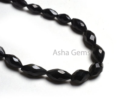 Natural Black Spinal Faceted Barrell Shape Beads,8" Spinal Fancy Loi Shape Gemstone Straight Drill Beads Fine Black Spinal Bead Jewelry SALE