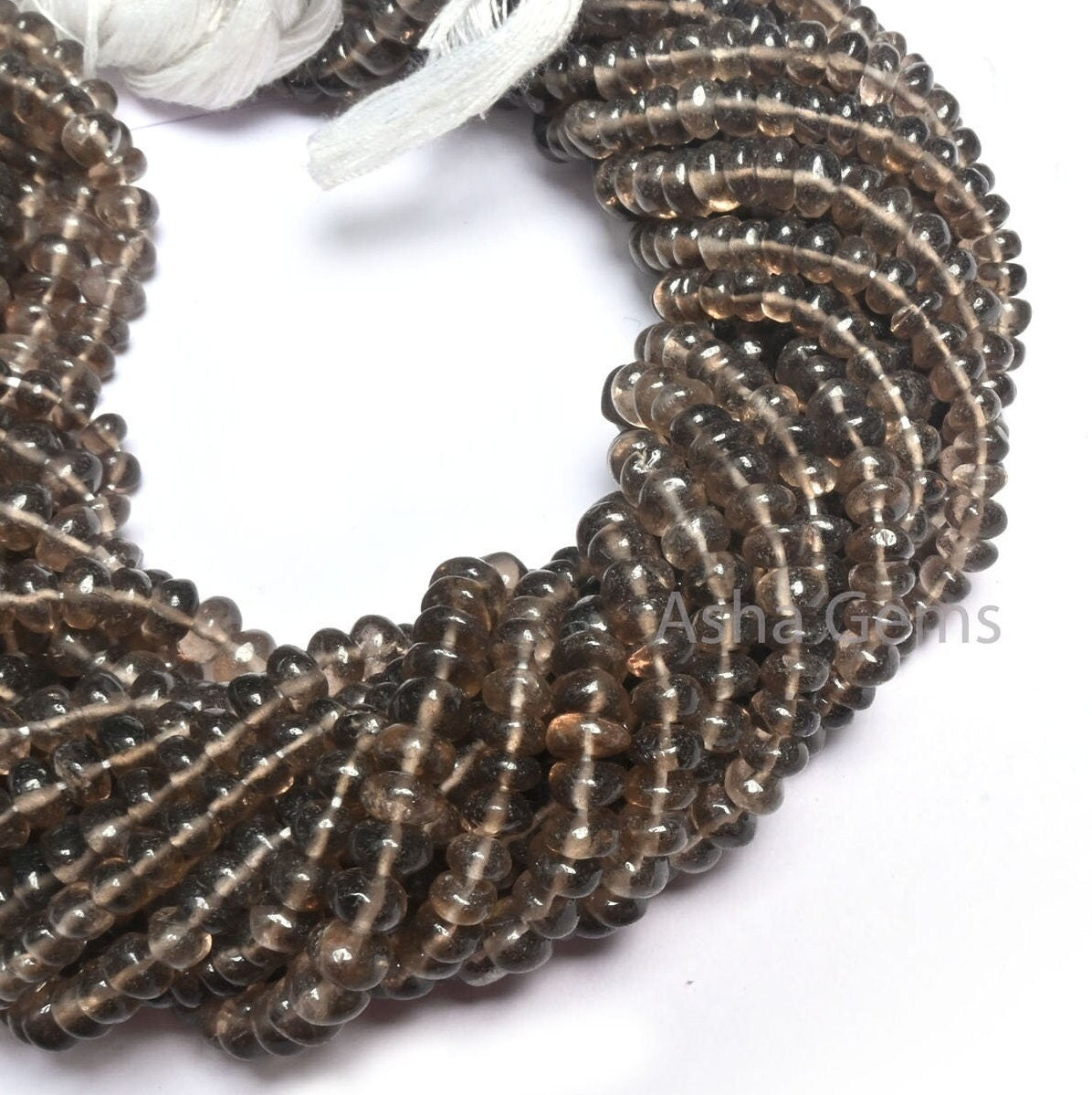 Natural Smoky Quartz Smooth Rondelle Shape Gemstone Beads,12" Strand smoky Plain Handmade Bead, Fine Smoky Beads Jewelry making Handicrafts