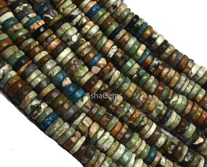 Natural Chrysocolla Smooth Gemstone beads,7,8 mm Multi Chrysocolla Heishi Tyre Beads, chrysocollla Plain Handmade Flat Wheel Beads Jewelry